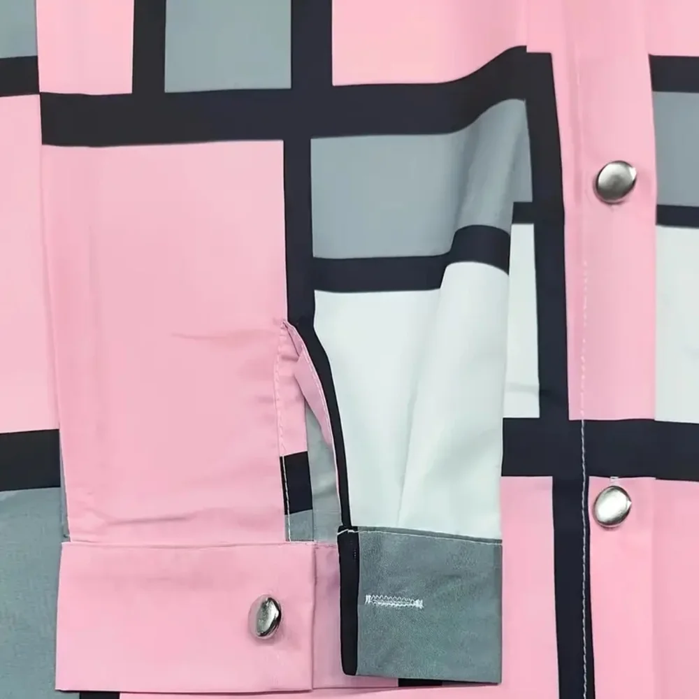 Geometric Pink and Gray Button Down Shirt - Picture 4 of 7